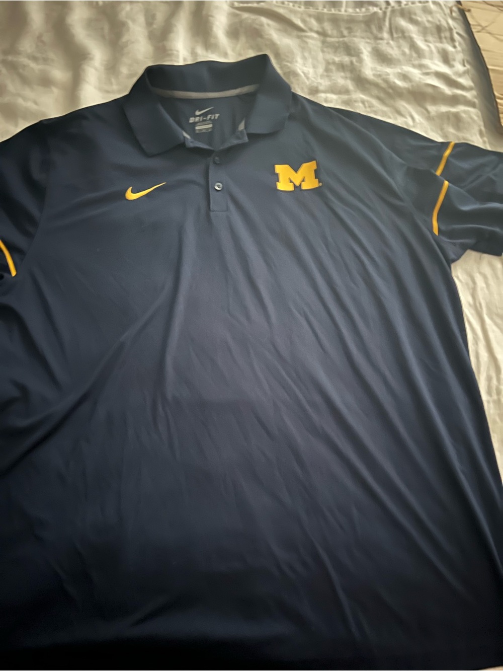 Nike Navy and Maize University Polo with Embroidered M